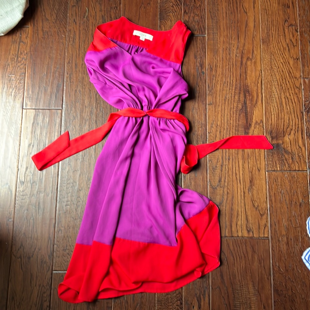 Loft Red/Purple Belted Dress